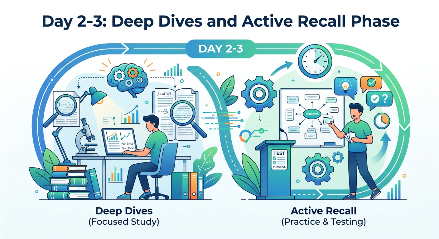 Day 2-3: Deep Dives and Active Recall Phase