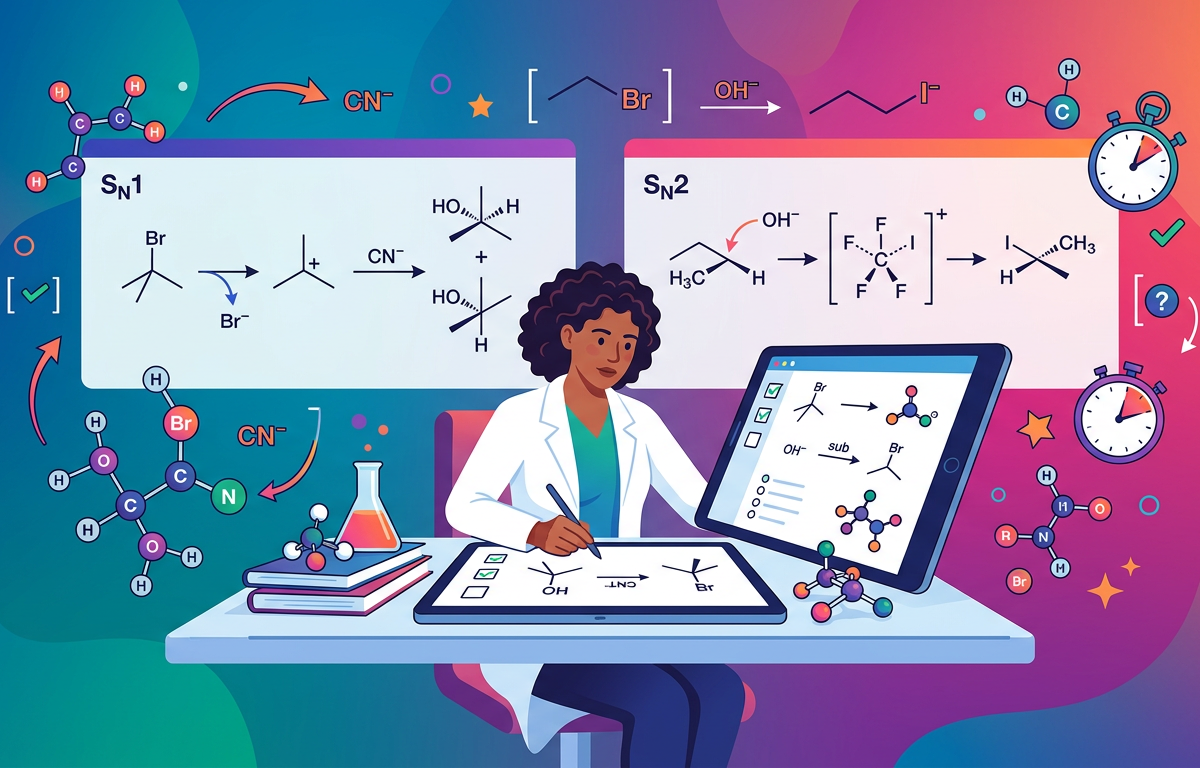 Predicting SN1 vs SN2 Outcomes: Sterics, Solvents, and Symmetry